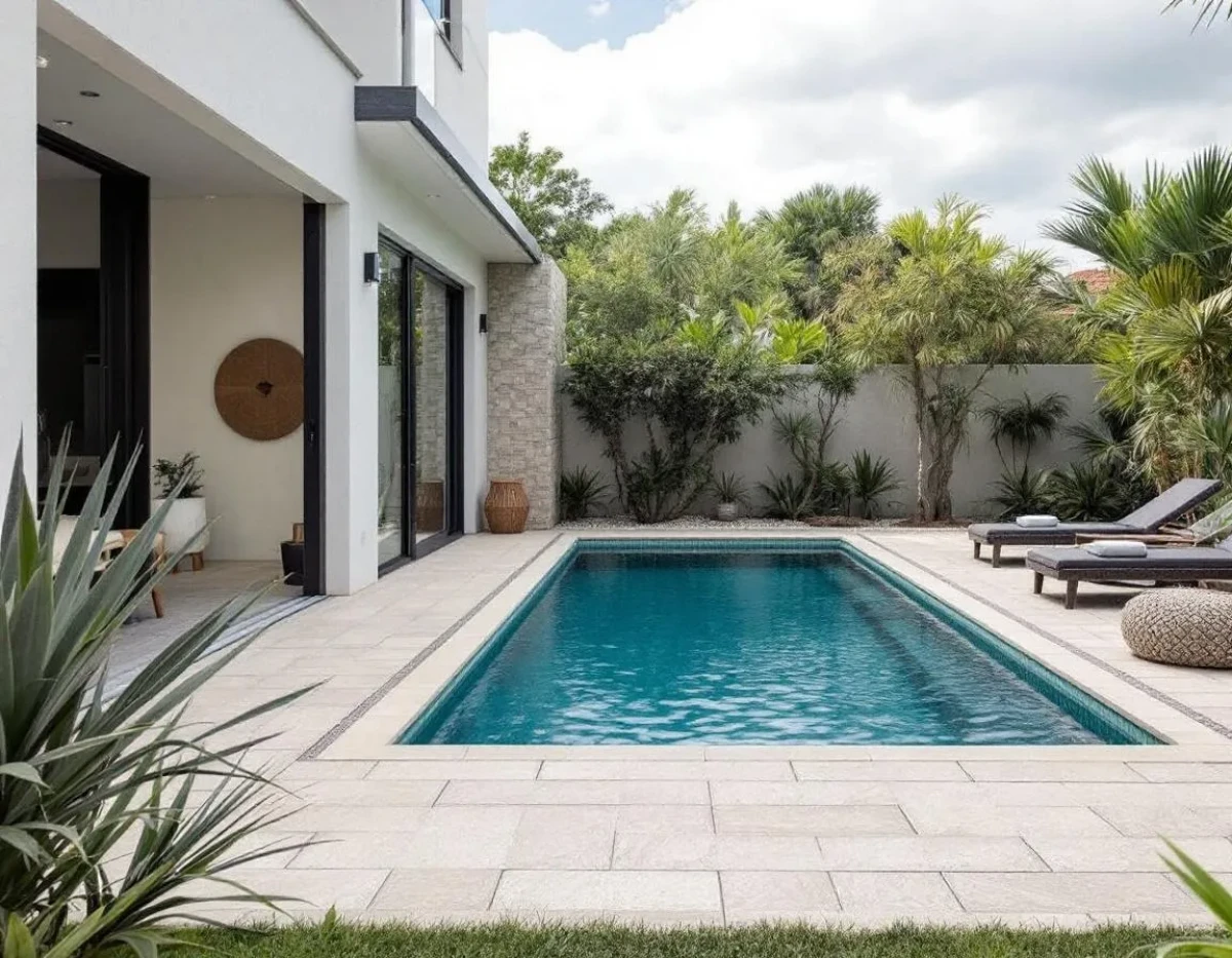 Aménagement piscine tendance : sublimez votre espace avec le carrelage pierre naturelle de Bali